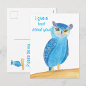 Niedliches blaues Eule, Valentine Postkarten (Vorne/Hinten)