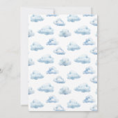 Niedliches blaues Flugzeug Teddybär Babydusche Einladung (Rückseite)