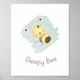 Niedliches blaues/gelbes Sleepy Bee Kinderzimmer K Poster