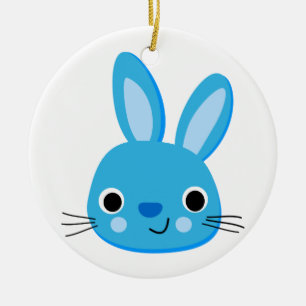 Niedliches blaues Häschen-Kaninchen-Gesicht Keramikornament