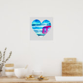 Niedliches blaues Herz Poster (Küche)