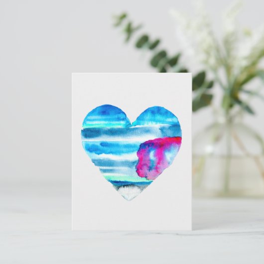 Niedliches blaues Herz Postkarte (Stehend Vorderseite)