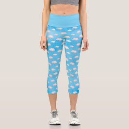 Niedliches Blaues Himmelswolkenmuster Capri Leggings