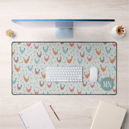 Niedliches Blaues Hühnermonogramm Schreibtischunterlage