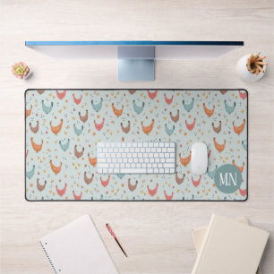 Niedliches Blaues Hühnermonogramm Schreibtischunterlage