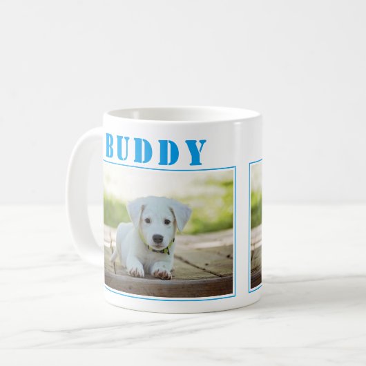 Niedliches blaues Hund- oder Heimtiergerät Foto Kaffeetasse (Vorderseite Links)