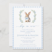 Niedliches blaues Kaninchen, Babydusche Einladung (Vorderseite)