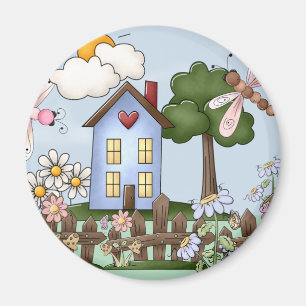 Niedliches blaues Landhaus im Sonnenschein Magnet
