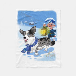 Niedliches blaues Merle im Schnee Fleecedecke