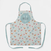 Niedliches blaues Monogram Hühnerfarm Küchenmuster Schürze (Vorderseite)