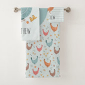 Niedliches Blaues Monogramm Hühnerfarmen-Muster Ki Badhandtuch Set (Insitu)