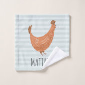 Niedliches Blaues Monogramm Hühnerfarmen-Muster Ki Badhandtuch Set (Waschlappen)