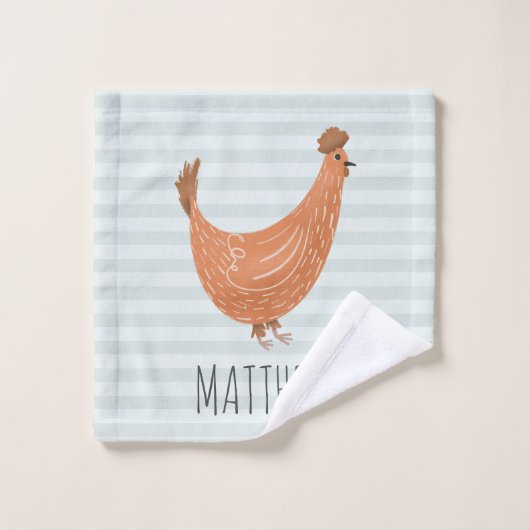 Niedliches Blaues Monogramm Hühnerfarmen-Muster Ki Badhandtuch Set (Waschlappen)