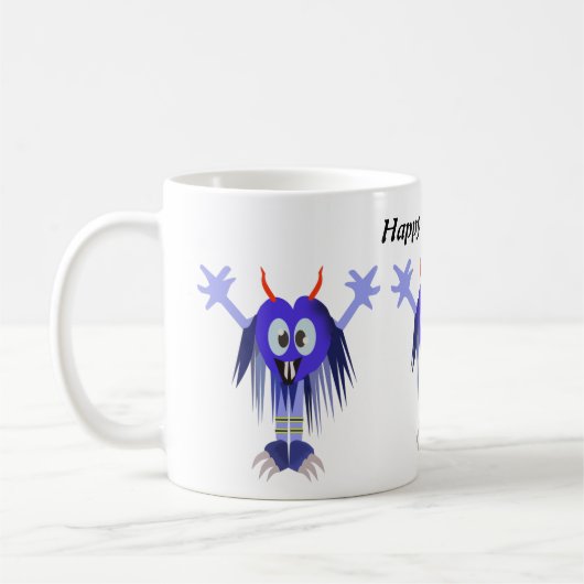 Niedliches blaues Monster Halloween Kaffeetasse (Links)