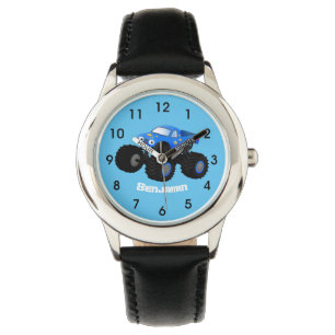 Niedliches blaues Monster-LKW-Cartoon Armbanduhr