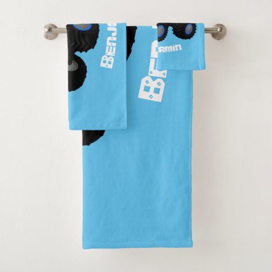 Niedliches blaues Monster-LKW-Cartoon Badhandtuch Set (Insitu)