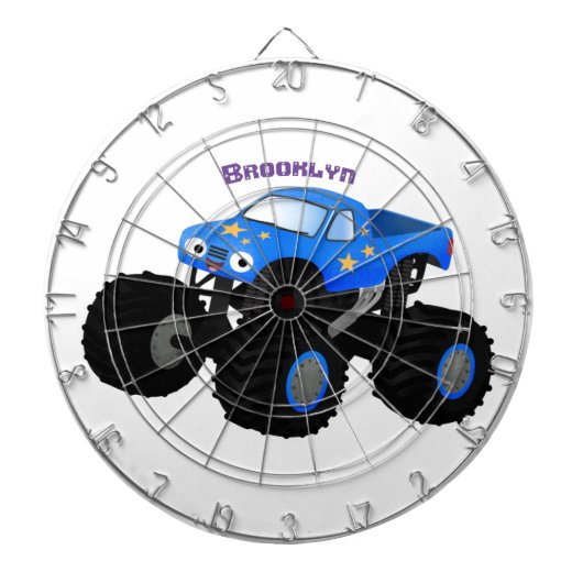 Niedliches blaues Monster-LKW-Cartoon Dartscheibe (vorne)