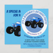 Niedliches blaues Monster-LKW-Cartoon Einladung (Vorne/Hinten)