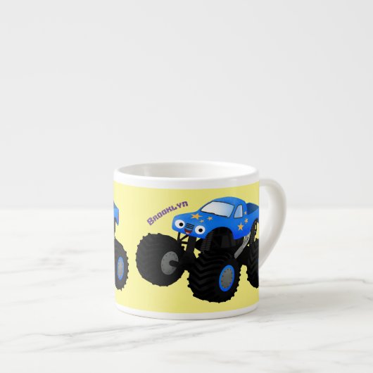 Niedliches blaues Monster-LKW-Cartoon Espressotasse (Vorderseite Rechts)