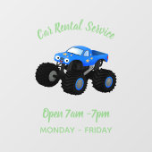 Niedliches blaues Monster-LKW-Cartoon Fensteraufkleber (Blatt)