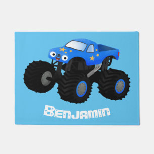 Niedliches blaues Monster-LKW-Cartoon Fußmatte