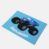 Niedliches blaues Monster-LKW-Cartoon Fußmatte (Schrägansicht)