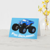Niedliches blaues Monster-LKW-Cartoon Karte (Gelbe Blume)