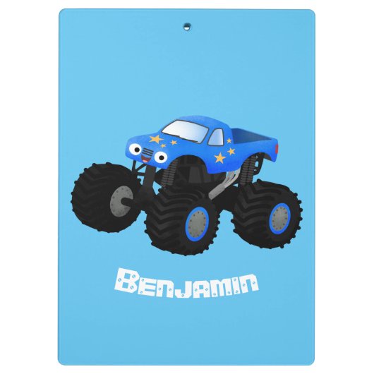 Niedliches blaues Monster-LKW-Cartoon Klemmbrett (Rückseite)