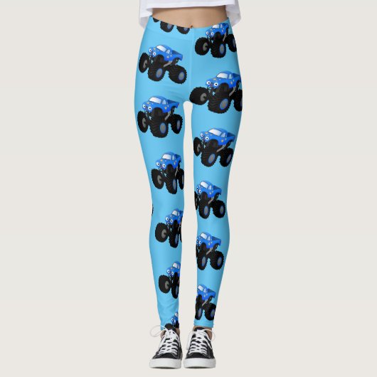 Niedliches blaues Monster-LKW-Cartoon Leggings (Vorderseite)