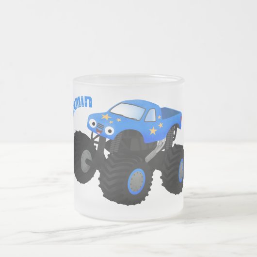 Niedliches blaues Monster-LKW-Cartoon Mattglastasse (Mittel)