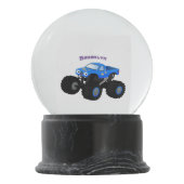 Niedliches blaues Monster-LKW-Cartoon Schneekugel (Rückseite)