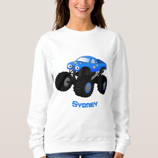 Niedliches blaues Monster-LKW-Cartoon Sweatshirt (Vorderseite)