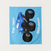 Niedliches blaues Monster-LKW-Cartoon Wandteppich (Vorderseite)