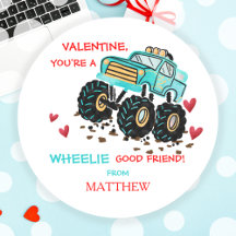 Niedliches Blaues Monster Truck Schule Valentine