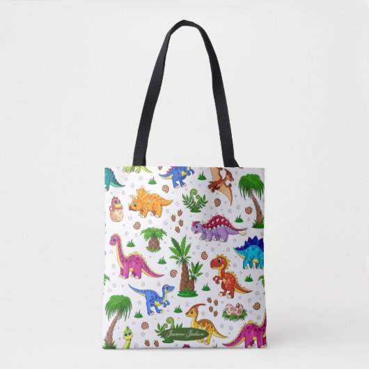 Niedliches blaues Muster Dinosaurier Tote Tasche (Vorderseite)