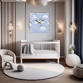 Niedliches blaues Muster Kitten Cloud Quadratische Wanduhr