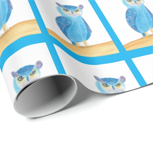 Niedliches blaues Owl-Geschenkpapier Geschenkpapier (Rolleneckpunkt)