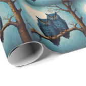 Niedliches blaues Paar von Eulen auf einem Zweig Geschenkpapier (Rolleneckpunkt)