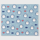 Niedliches Blaues Pinguin-Muster Geschenkpapier (Flach)