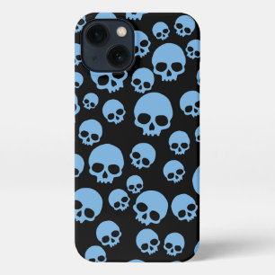Niedliches blaues Random Skulls-Muster iPhone 13 Hülle