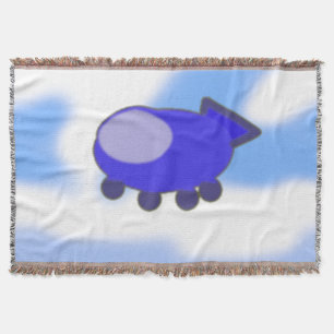 Niedliches blaues Raumschiff auf den blauen Wolken Decke