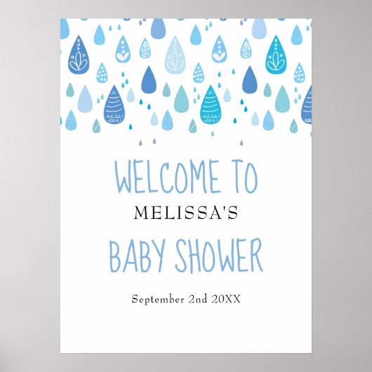Niedliches blaues Regentropfen Kinderdusche / Spri Poster (Vorne)