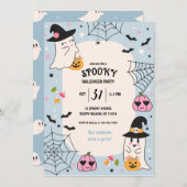 Niedliches blaues RetroHalloween-Party Einladung (Vorne/Hinten)