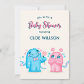 Niedliches blaues Rosa Monstergeschlecht zeigt Bab Einladung (Vorderseite)