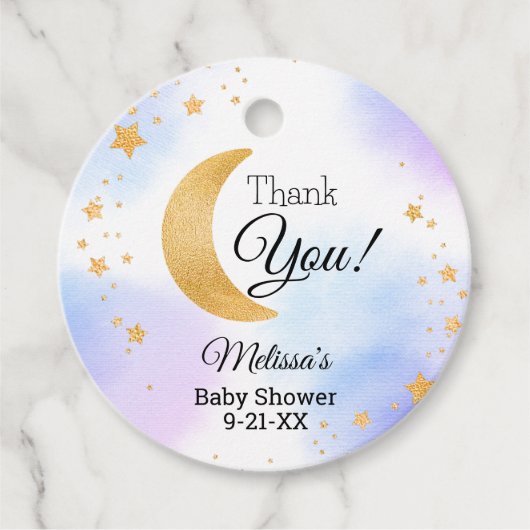 Niedliches blaues Rosa über dem Mond Danke, Babydu Geschenkanhänger (Vorderseite)
