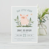 Niedliches Blaues Schweinekind Farm Schweinefleisc Einladung (Stehend Vorderseite)