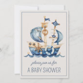 Niedliches blaues Segelschiff Personalisiert Einladung (Vorderseite)
