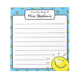 Niedliches blaues Sonnenlicht Lächeln Gesicht von  Notizblock