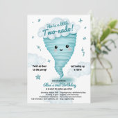 Niedliches blaues Tornado Themenwoche 2. Geburtsta Einladung (Stehend Vorderseite)