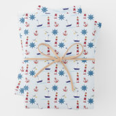 Niedliches blaues und rotes Segel-Muster Geschenkpapier Set (Beispiel)